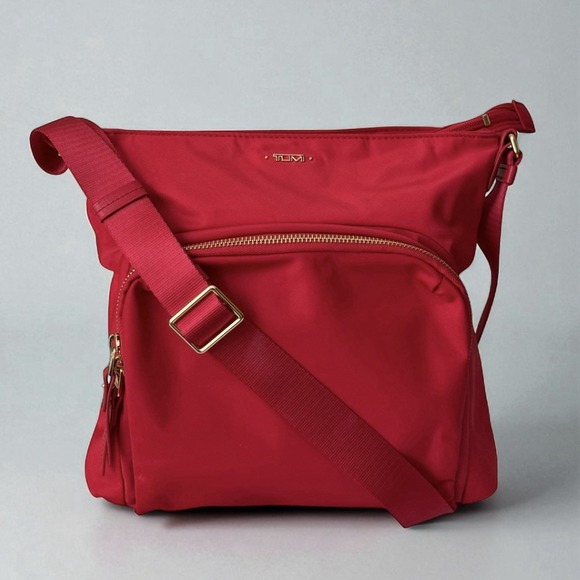 TUMI Voyageur Capri Nylon Crossbody Bag Red Travel Purse Handbag EXCELLENT - Picture 1 of 7